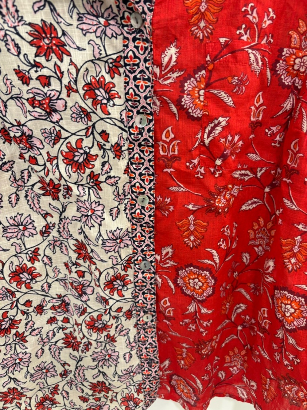 J. Jill Red White Floral Patchwork Boho Cotton Button Down Size Medium Petite - Picture 4 of 14